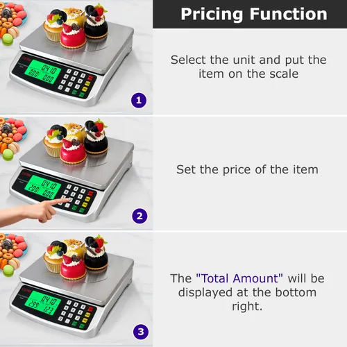 Miniatura 8 de Báscula de alimentos de 110 libras, báscula digital de cocina con computación de precios, báscula comercial, 5 unidades, soporte, tara, PCS, acero
