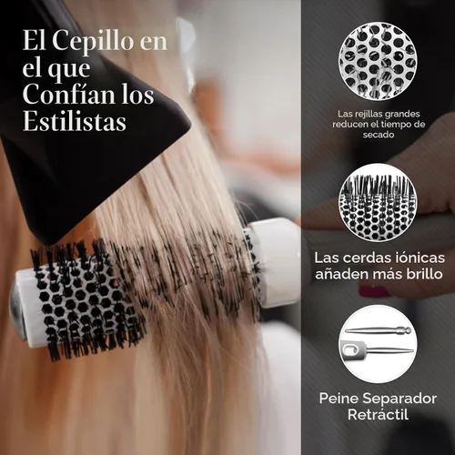 Miniatura 4 de Olivia Garden Ceramic + Ion Round Thermal Hair Brush - Not Electrical - Professional Blowout Brush for Normal to Thick Hair Blanco/Gris