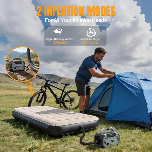 Miniatura 2 de WORKPRO X Inflador de neumáticos Compresor de aire portátil 150PSI - Bomba de aire de coche de batería de 12 V CC y 20 V, 2 modos, apagado