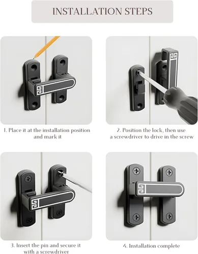 Miniatura 6 de Pestillo deslizante para puerta de granero de 90/180 grados, perilla ajustable, cerradura de seguridad para el hogar, baño, garaje, dormitorio, Negro