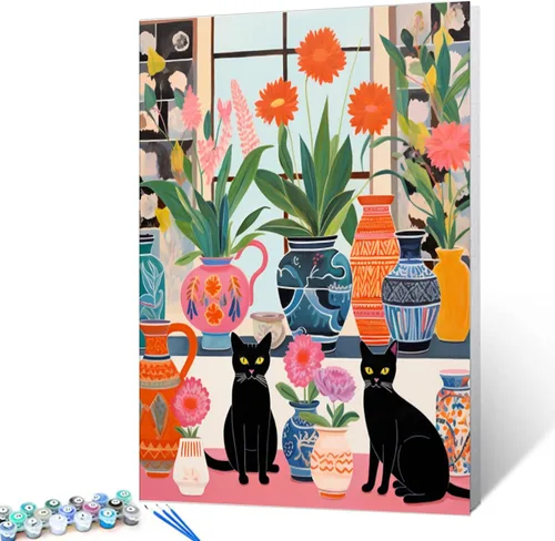 Miniatura 58 de Kits de pintura por números para adultos principiantes, pintura al óleo sobre lienzo de 16 x 20 pulgadas, lámpara de flores y óleo, pigmento 4-Art-06