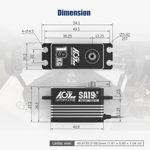 Miniatura 5 de AGFRC 19 kg de bajo perfil impermeable RC-Winch-Servo - 0.073s de alta velocidad, engranaje de metal CNC completo, servo inteligente programable sin
