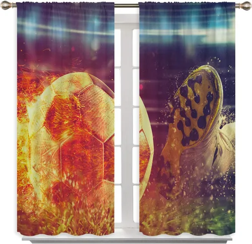 Miniatura 2 de Cortinas opacas de fútbol para niños y niñas, decoración de oscurecimiento de habitación, defensor en deslizamiento, intentos de detener una bola