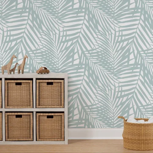 Miniatura 7 de Papel tapiz extraíble de 9 x 2 pies – Papel tapiz de palmera azul pastel Fronds Tropical Beach Costera Isla Costera Hojas Papel pintado