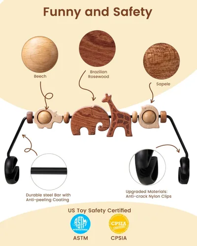 Miniatura 4 de TinlyFinly Barra de Juguetes de Bouncer para Bebé de Madera Compatible con Baby Bjorn Bouncer, Accesorio de Juguete para Bouncer con Ajuste Firme