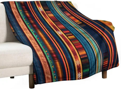 Miniatura 44 de Manta bohemia mexicana retro a rayas multicolor, manta bohemia étnica cálida de 30 x 40 pulgadas, suave manta de felpa mullida y acogedora manta