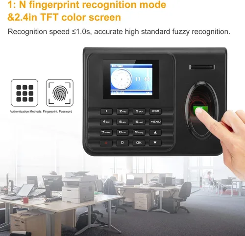 Miniatura 2 de FILFEEL Máquina de atención de huellas dactilares unisex con pantalla LCD a color de 2.4 pulgadas, reloj de tiempo biométrico de contraseña