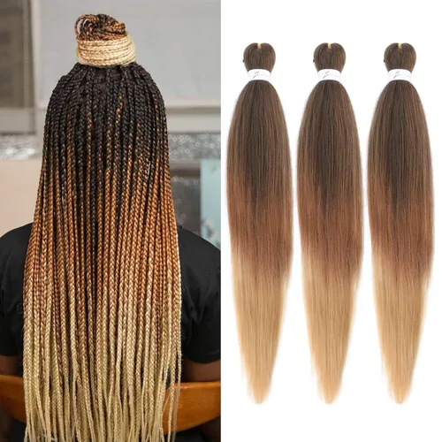 Miniatura 27 de Cabello trenzado marrón preestirado de 30 pulgadas, 3 paquetes de cabello trenzado preestirado de color 30 EZ, textura Yaki, extensiones de cabello
