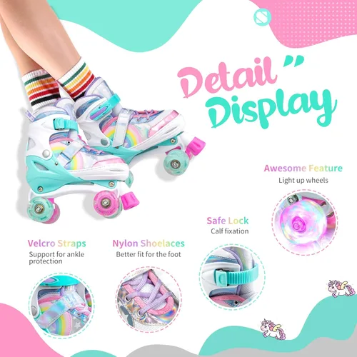 Miniatura 3 de SULIFEEL Rainbow Unicorn - Patines ajustables de 4 tamaños para niñas y niños de 3-5, 5-8, 6-12 años, patines para interiores y exteriores Un arco