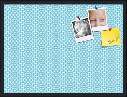 Miniatura 210 de PinPix Tablero de anuncios de corcho de 13 x 13 pulgadas. Este tablero decorativo enmarcado viene con diseño de ondas en blanco y negro y un marco