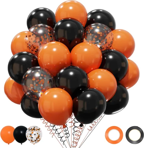 Miniatura 10 de Patimate Juego de globos de confeti negro y dorado, kit de 50 piezas de globos de látex de confeti metálico dorado negro y blanco de 12 pulgadas