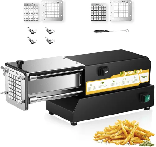 Miniatura 9 de Cortador de papas fritas eléctrico de acero inoxidable profesional con 4 cuchillas para uso comercial, doméstico y pepinos, zanahorias, batatas