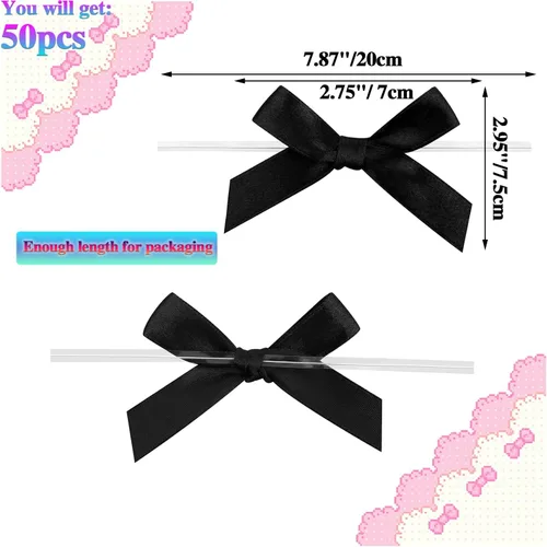 Miniatura 3 de AKLVBL Paquete de 50 lazos de satén negro para bolsas de golosinas, bolsas de regalo, bolsas de dulces de panadería y lazo de cinta de decoración