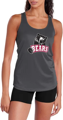 Miniatura 34 de Camiseta deportiva sin mangas oficial de la NCAA Collegiate para mujer, con espalda cruzada, logotipo primario, colección carbón