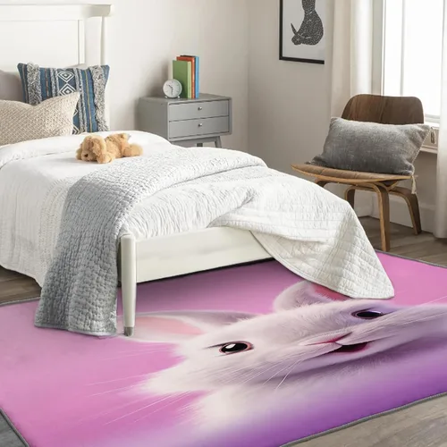 Miniatura 2 de Alfombra de conejo de 2 x 3 pies, bonita alfombra Kawaii para entrada, sala de estar, dormitorio, bonita alfombra de animales, decoración