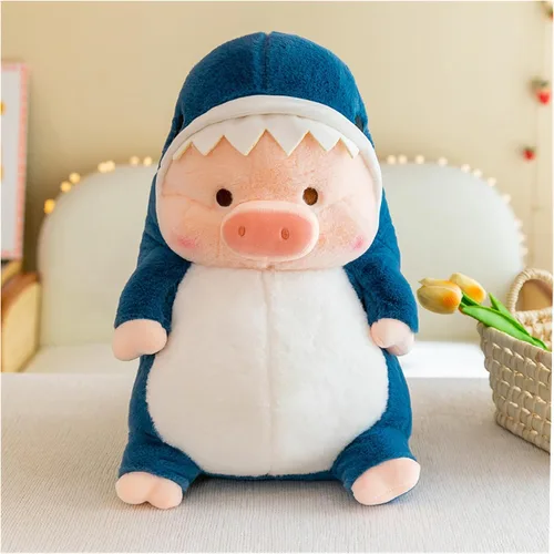 Juguete de Peluche de Cerdo Vestido como Tiburón Dinosaurio Almohada de Felpa Linda para Niños y Niñas (Azul, 15.6 pulgadas)