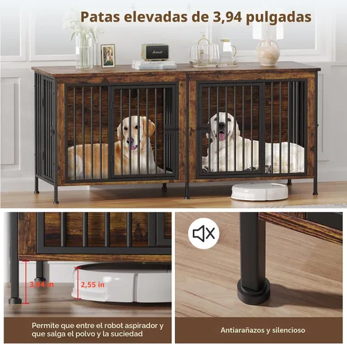 Miniatura 3 de EasyCom Mueble de jaula para perros para 1 o 2 perros, jaulas resistentes para perros individuales/dobles para perros pequeños, medianos y grandes