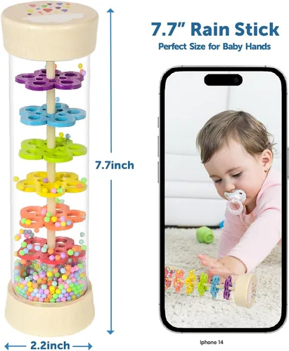Miniatura 8 de Barra de Lluvia, Juguetes Montessori para Bebés de 6 a 12 Meses, 1 Año, Sonajero de Madera para Bebés, Juguetes Sensoriales, Sonajero Musical