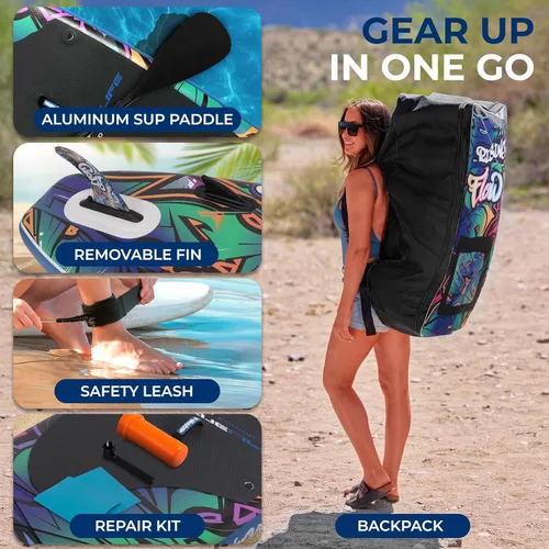 Miniatura 7 de SereneLife Tabla de remo inflable de pie, diseño amplio y estable, cubierta antideslizante para adultos y jóvenes con accesorios de tabla de remo