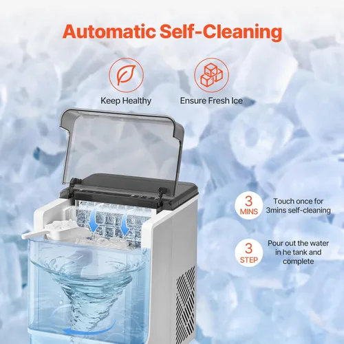 Miniatura 5 de VEVOR Máquina de hielo para encimera, 32 cubos listos en 15 minutos, 46 libras en 24 horas, máquina de hielo portátil autolimpiante con conveniente