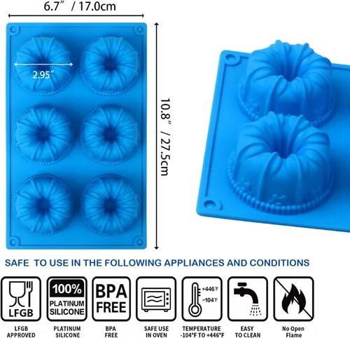 Miniatura 2 de Sidosir Mini molde de tubo acanalado para pasteles, 6 cavidades Heritage, molde de silicona para pasteles familiares, moldes antiadherentes de Tubo