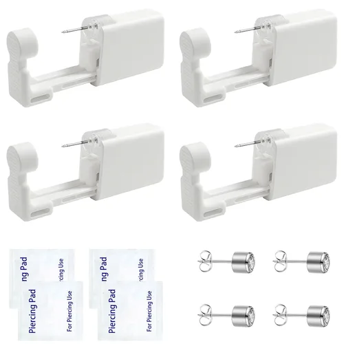Miniatura 14 de Kit de piercing de oreja desechable con aretes de circonita de varios tamaños, kit de perforación de oreja fácil y auto para su propio uso en casa