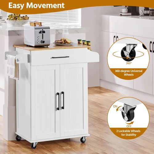 Miniatura 5 de Topeakmart Carrito de isla de cocina con armario de almacenamiento y 1 cajón, carrito de cocina rodante con toallero y estante para especias