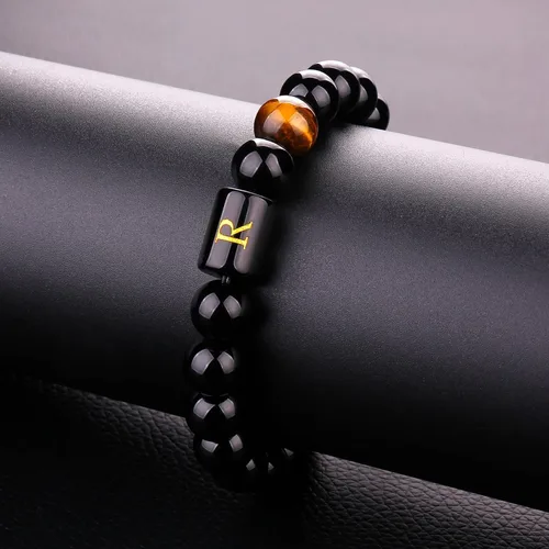 Miniatura 95 de SUMMER LOVE Regalos para el Día del Padre, pulsera con inicial de piedra de ónix negro de 0.394 pulgadas para hombres, pulsera de cuerda trenzada