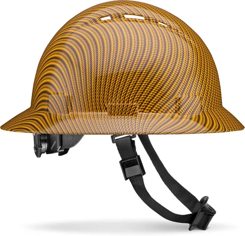 Miniatura 10 de Casco duro OSHA de ala completa sin ventilación con diseño de fibra de carbono, acabado brillante, con suspensión de 6 puntos ACERPAL