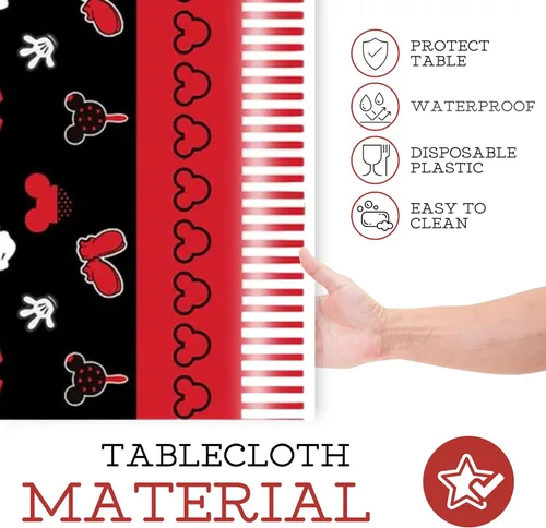 Miniatura 3 de 3 manteles de cumpleaños de ratón para fiestas de 51 x 87 pulgadas, manteles de plástico negro y rojo para niños y niñas, mantel rectangular