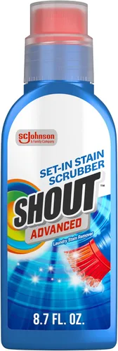 Shout Gel removedor de manchas avanzado para ropa sucia, gel ultra concentrado con cepillo limpiador integrado para manchas profundas, 8.7 onzas