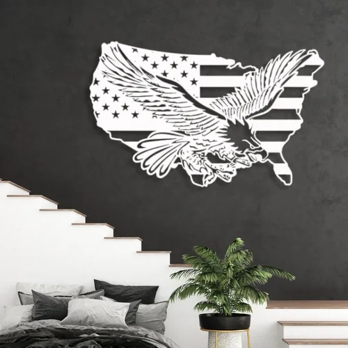 Miniatura 5 de Arte de pared de metal con águila de águila, arte de pared de metal con águila calva, decoración de pared de águila de metal de gran tamaño, bandera