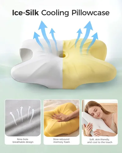 Miniatura 4 de Almohada cervical de espuma viscoelástica para aliviar el dolor de cuello, almohada ergonómica de contorno para dormir de lado, espalda y estómago