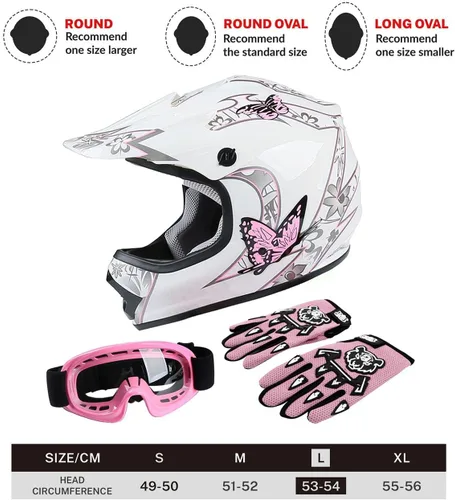 Miniatura 3 de TCT-MOTORPARTS DOT Cascos de Cara Completa para Jóvenes y Niños de Dirt Bike, Motocross ATV Todoterreno, Casco de Cuatro Ruedas, Mariposa Rosa