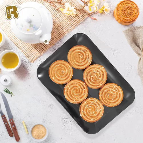 Miniatura 2 de Paquete de 3 bandejas de plástico negro para servir – Bandeja negra de 8 x 11 pulgadas – Bandejas de postre resistentes para alimentos – Bandejas