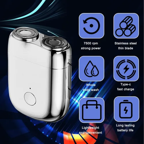 Miniatura 4 de Psycat Mini afeitadora eléctrica de doble cabeza, afeitadora de doble cabeza, actualización 2025, portátil, lavable, recargable, azul