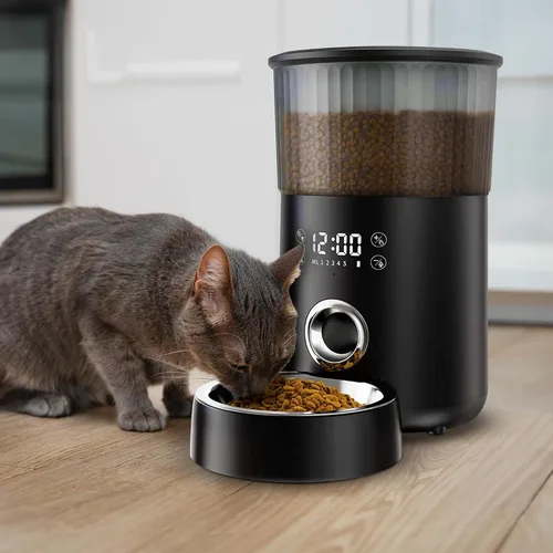 Miniatura 9 de Comedero automático para gatos, comedero automático para mascotas de 4 litros para gatos y perros pequeños, dispensador de alimentos secos con negro