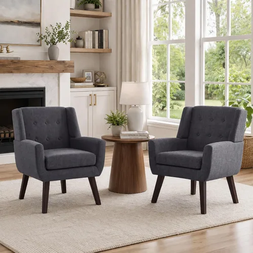 Miniatura 26 de HUIMO Silla de Acento para Sala de Estar, Sillón Tapizado con Botones Capitoné, Sillas de Sofá de Tela de Lino para Dormitorio, Sala de Estar, Silla