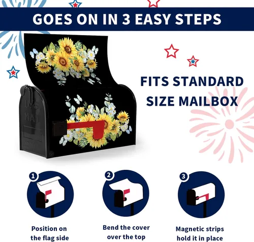 Miniatura 5 de Funda para buzón de verano magnética, girasol de verano impermeable, fundas para buzón de primavera, mariposas florales, buzón de poste, cubiertas