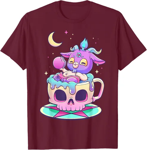 Miniatura 12 de Kawaii Pastel Goth Cute espeluznante Pentáculo Baphomet - Camiseta de cabra, Negro