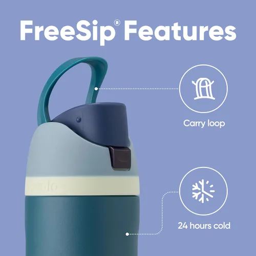 Miniatura 4 de Owala - Botella de agua FreeSip de acero inoxidable con aislamiento, sin bisfenol A, incluye sorbete, para deportes y viajes, 24 oz, Denim Mezclilla