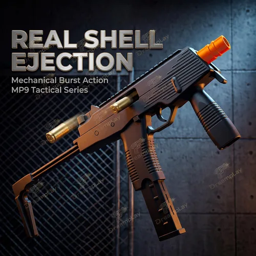 Miniatura 2 de Dreamplay Pistola de juguete MP9, pistola de juguete de expulsión automática realista con placa de anillo, juegos de disparos de acción