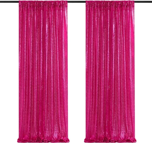 Miniatura 52 de Cortinas de fondo de lentejuelas rosas de 2 piezas, 2 pies x 8 pies, fondo de fotografía, cortina para fiestas con purpurina, fondo de boda, tela