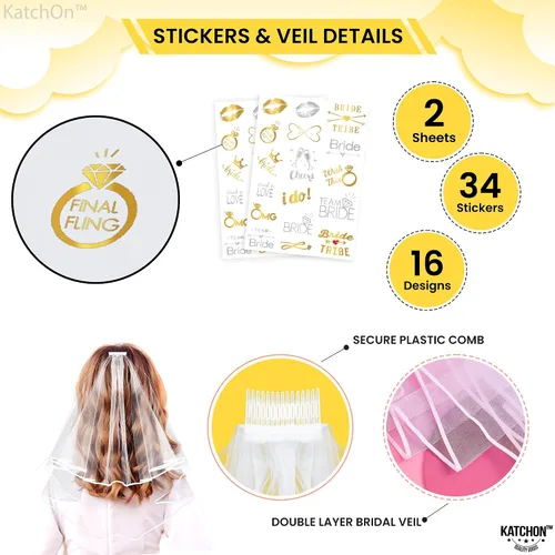 Miniatura 4 de KatchOn, Decoraciones de despedida de soltera plateadas – Paquete de 5 Banda y velo de despedida de soltera Diadema para despedida de soltera