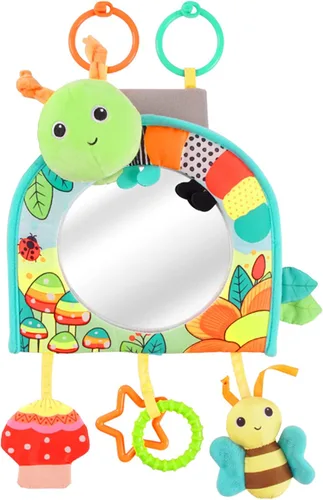Koty Juguete para asiento de automóvil para bebés, centro de actividades para patear y jugar con espejo, mordedor y papel arrugado, divertido