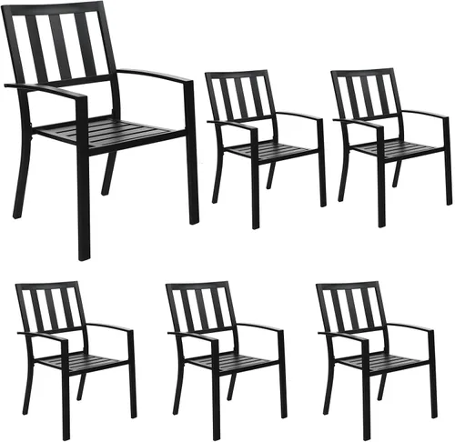 Miniatura 18 de MFSTUDIO Juego de 2 sillas de comedor al aire libre, sillas de metal para patio, sillas de comedor de hierro forjado negro con cojín para terraza