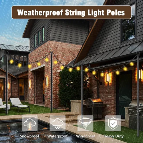 Miniatura 5 de AILBTON 10Ft String Light Poles 6 Pack,Light Poles for Outside Lights,Outdoor with Fence Brackets Hanging Lights,Metal Stand Deck Patio Backyard