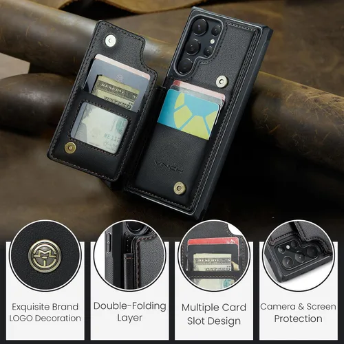 Miniatura 9 de Vinich Funda tipo cartera para Samsung Galaxy S22 Ultra con tarjetero y ranuras de crédito con bloqueo RFID, función atril, a prueba de golpes