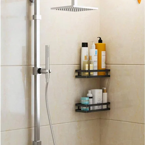Miniatura 7 de qiuqiu Estante de almacenamiento de acero inoxidable montado en la pared, estante flotante negro, estante de especias para cocina, baño con varios