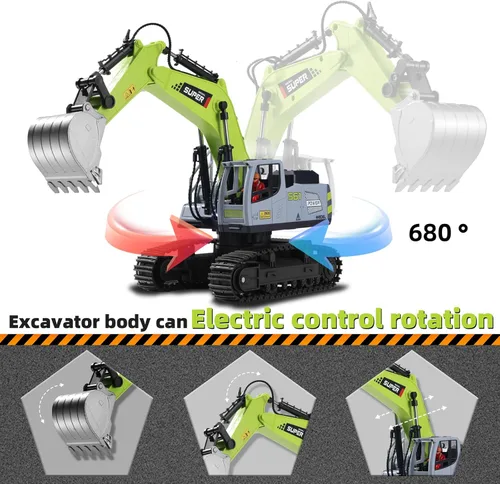 Miniatura 4 de ViRockSign - Excavadora de control remoto de juguete para niños, excavadora de construcción de juguete RC de 16 canales con control de velocidad